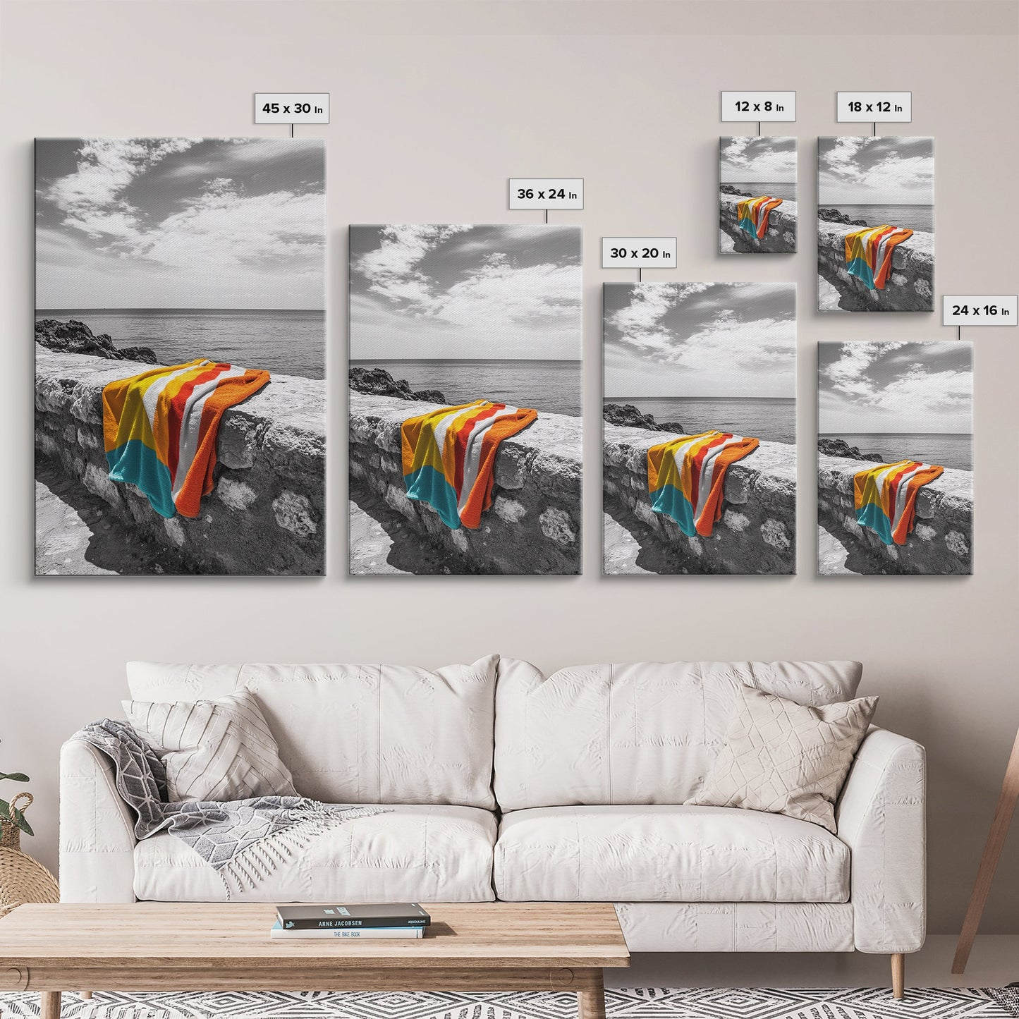 Colorful Towel, Coastal Vibes, Seaside Style, Bold Decor, Framed Canvas Print vibrant beach towel photo, bathroom wall art, summer art
