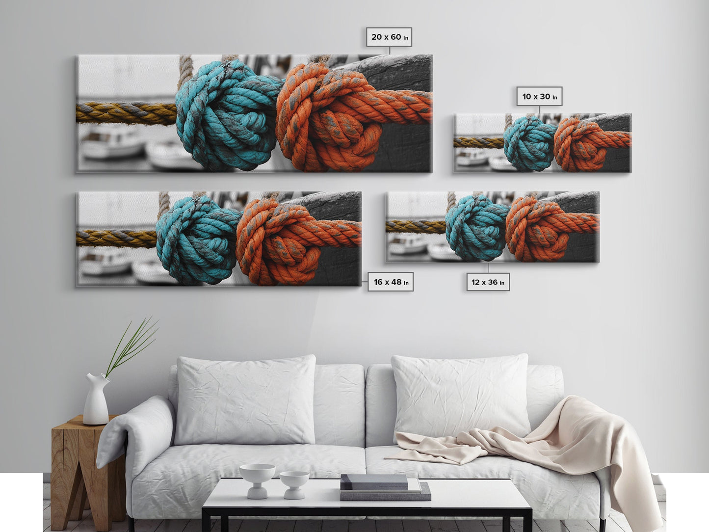 Nautical Knots, Bold Rope Texture, Ocean Dock Detail, Framed Canvas Print, Coastal Wall Art, Bathroom Decor, Rustic Nautical Style