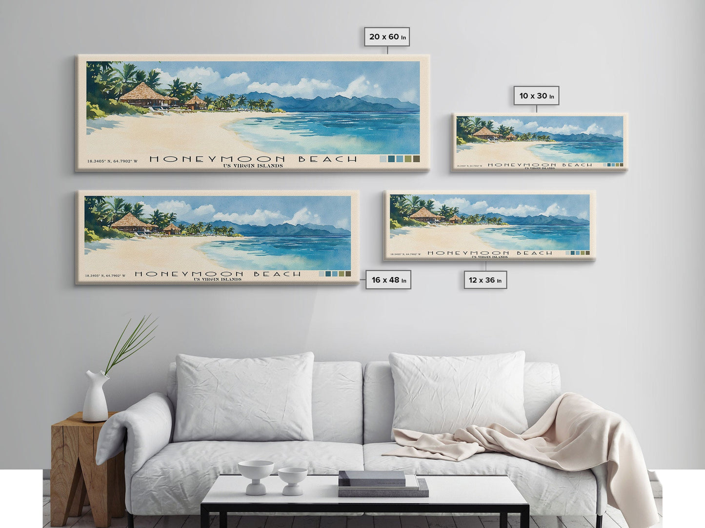 Honeymoon Beach, Fiji Watercolor Print, Vacation Gift, Fiji Wall Art, Beach Painting, Beach Decor, Large Wall Art, Wood Frame Art