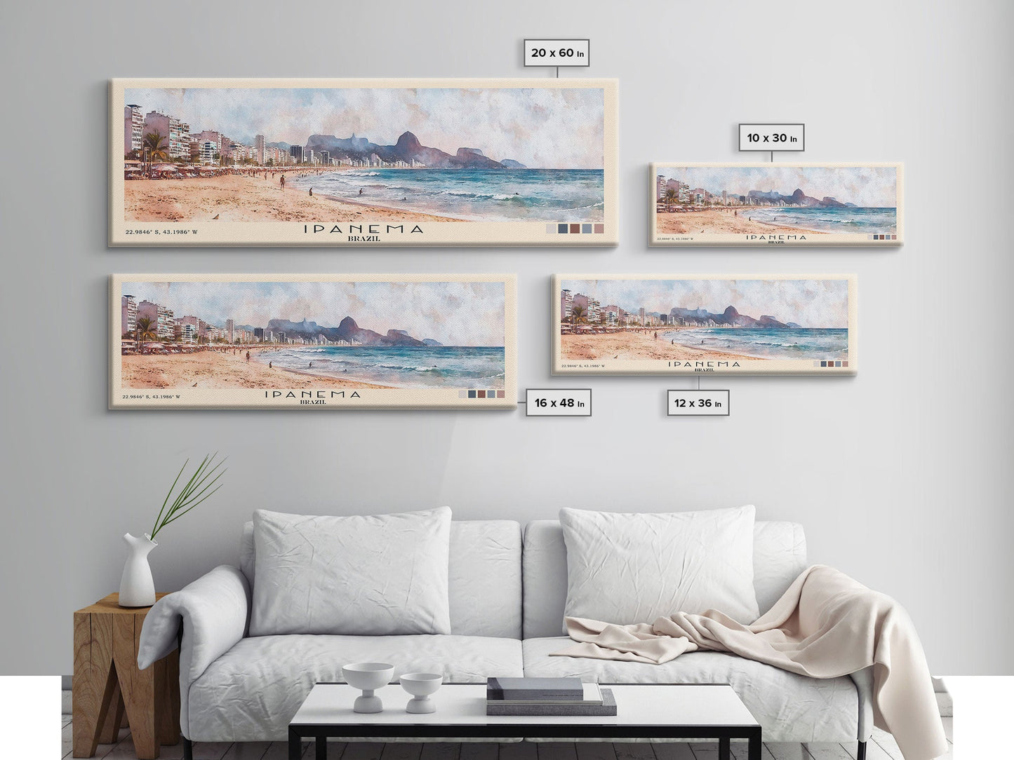 Ipanema, Brazil Watercolor Print, Vacation Gift, Brazil Wall Art, Beach Painting, Beach Decor, Large Wall Art, Wood Frame Art