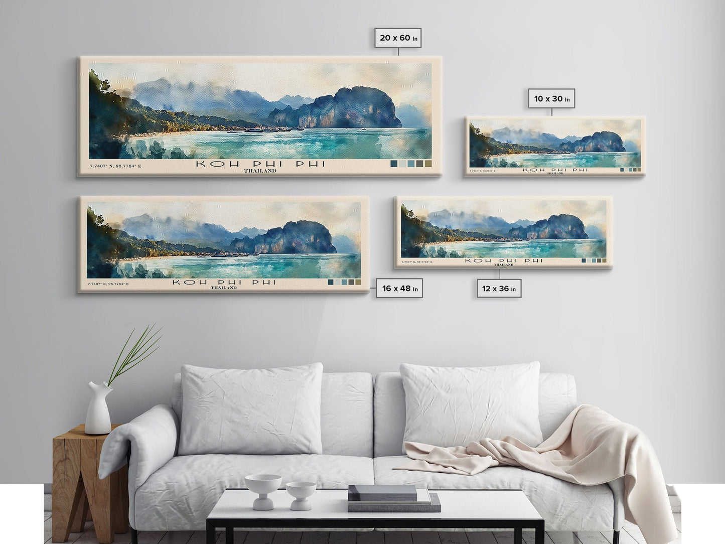 Koh Phi Phi, Thailand Watercolor Print, Vacation Gift, Thailand Wall Art, Beach Painting, Beach Decor, Large Wall Art, Wood Frame Art