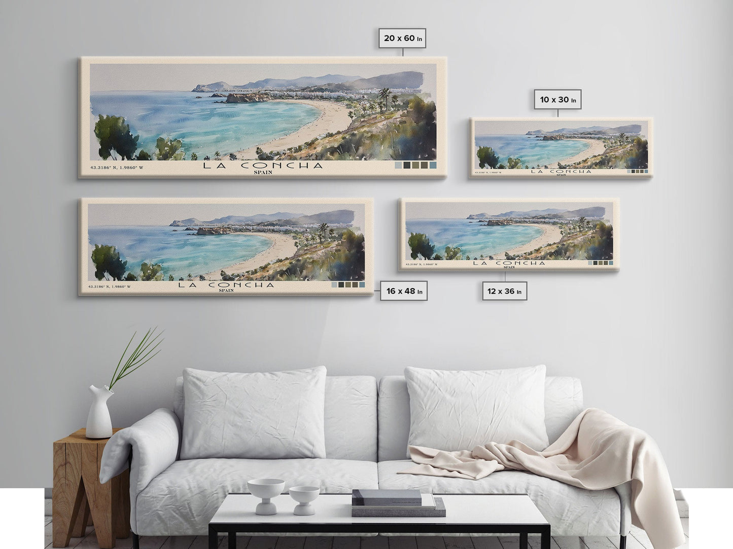 La Concha, Spain Watercolor Print, Vacation Gift, Spain Wall Art, Beach Painting, Beach Decor, Large Wall Art, Wood Frame Art