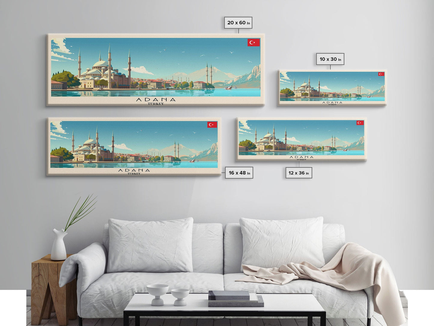 Adana Turkey Travel Art, City Art, Framed Canvas Print or Metal Wall Art, Europe Travel Poster, Panoramic Wall Art, Extra Wide Wall Art