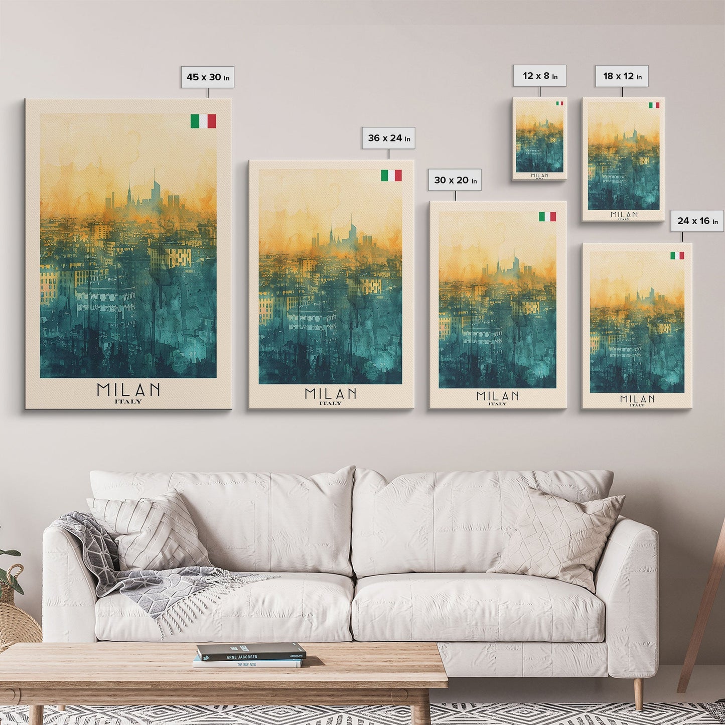 Milan Italy Travel Poster Framed Canvas Print, Iconic Landmarks, Urban Art, Wall Hanging, Home Decor, Travel Print, Artistic Gift