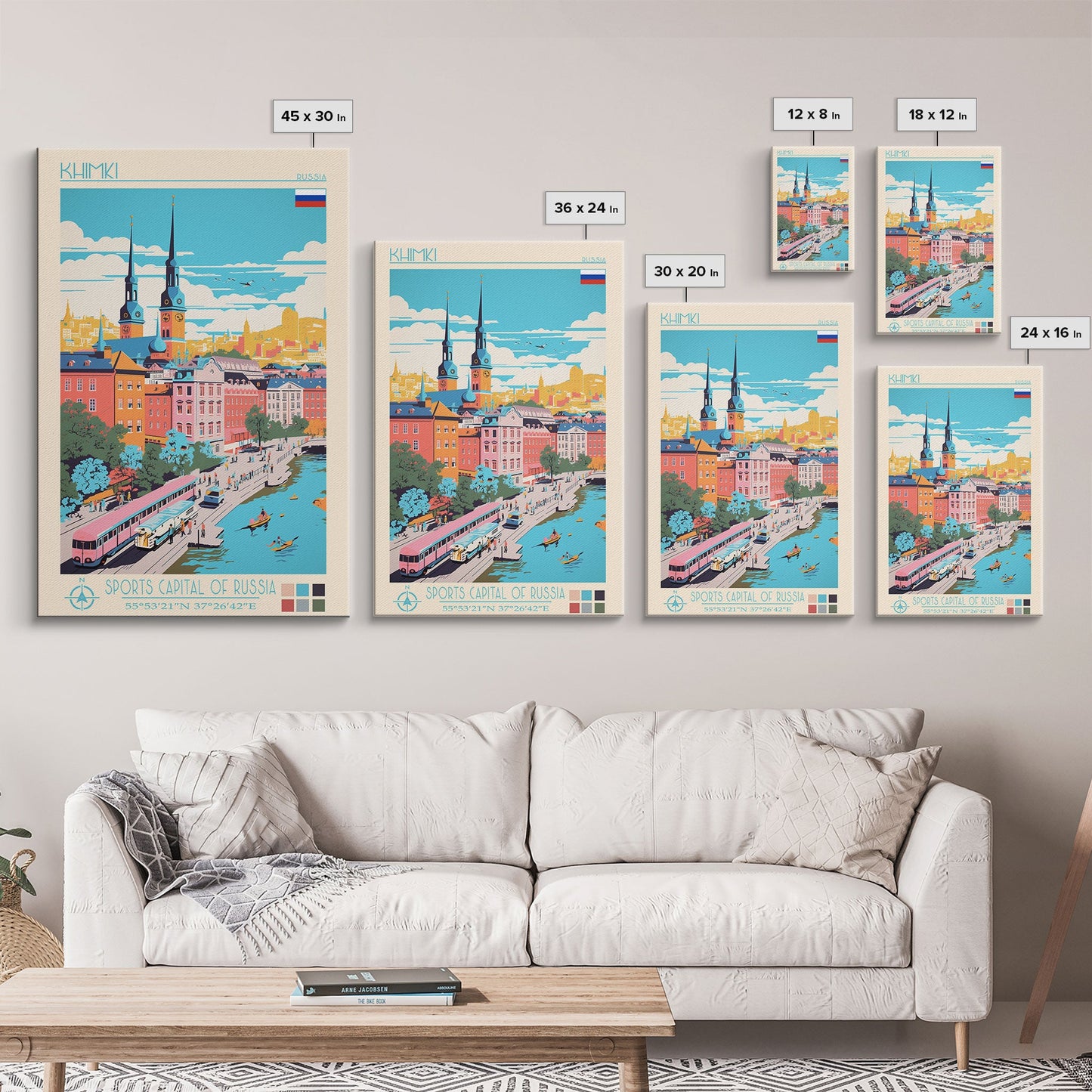 Khimki Russia Travel Poster Framed Canvas Print, Midcentury Modern Art, Pop Art Wall Decor, Home Decor, Vacation Gift, Bedroom Art