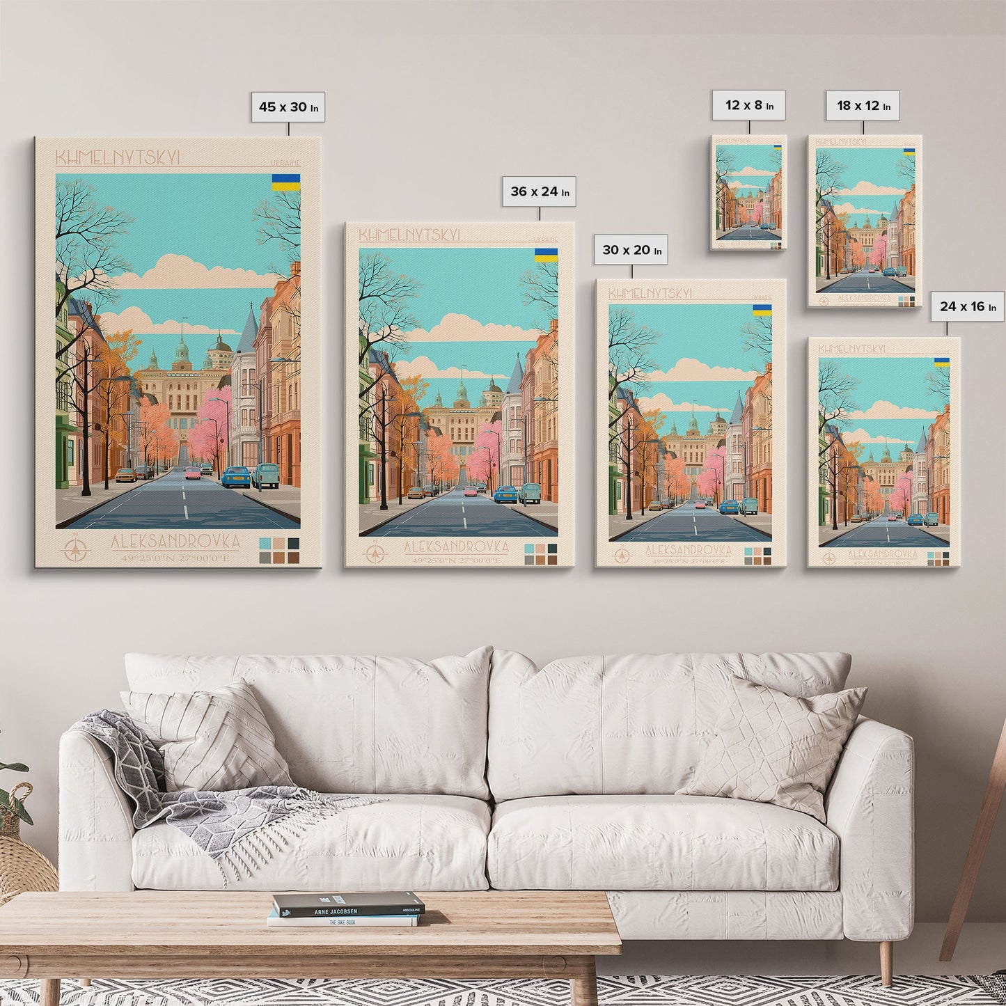 Khmelnytskyi Ukraine Travel Poster Framed Canvas Print, Midcentury Modern Art, Pop Art Wall Decor, Scenic Wall Art, Living Room Decoration, Office Gift