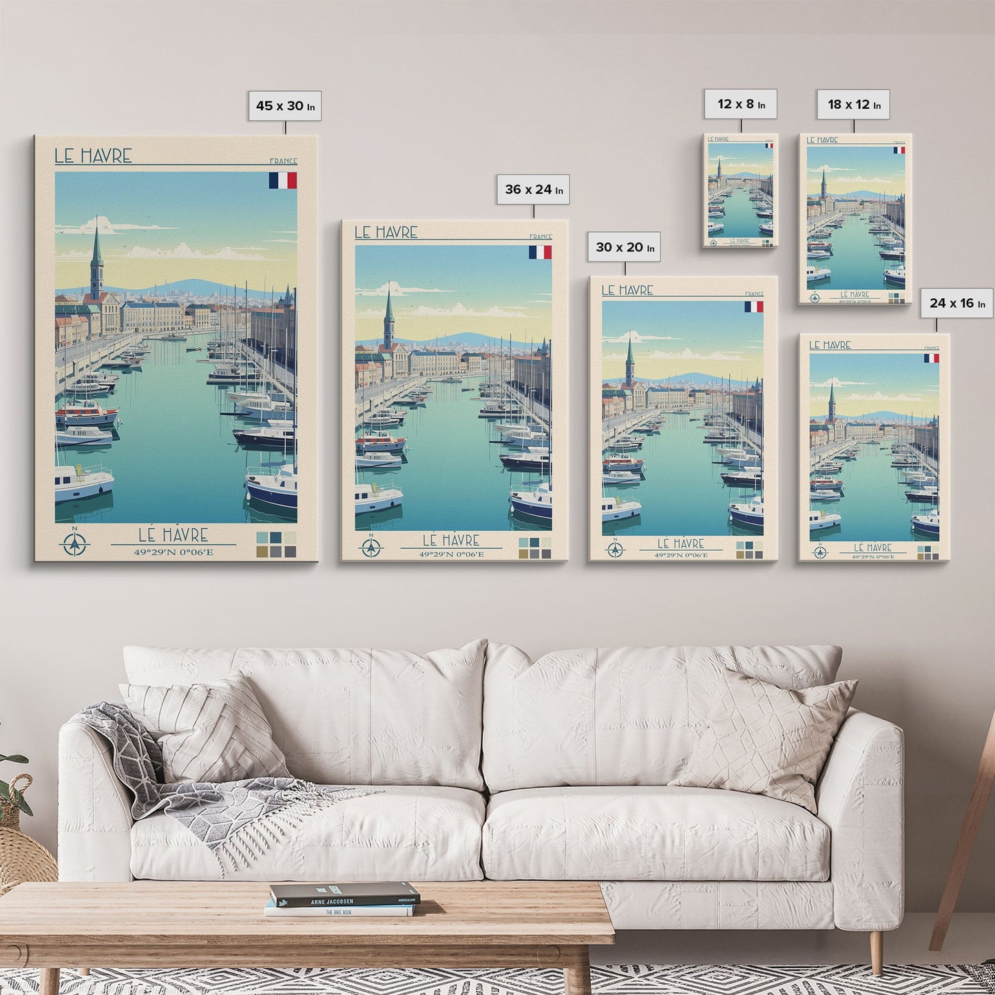 Le Havre France Travel Poster Framed Canvas Print, Midcentury Modern Art, Pop Art Wall Decor, Scenic Bedroom Art, Office Decoration