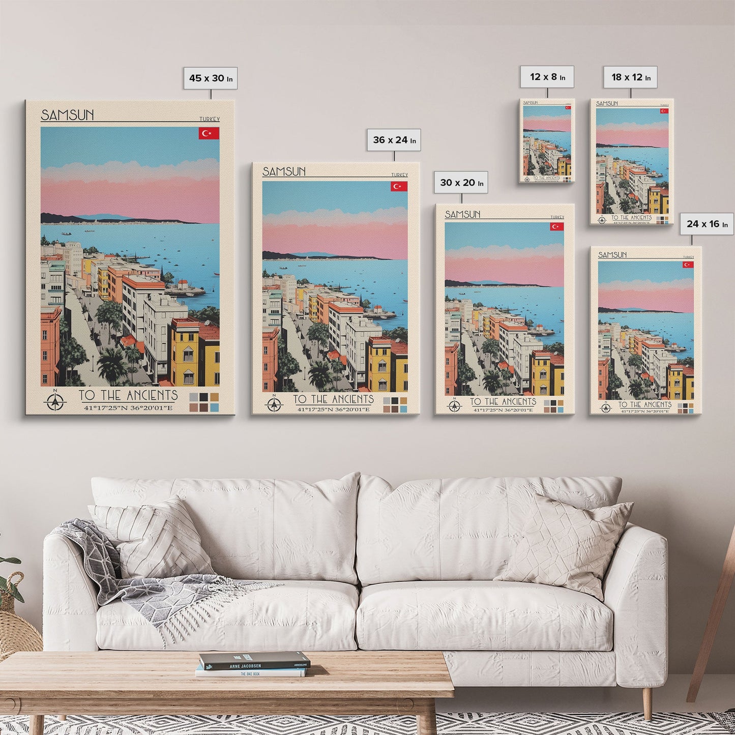 Samsun Turkey Travel Poster Framed Canvas Print, Midcentury Modern Art, Pop Art Wall Decor, Living Room Art, Vacation Gift