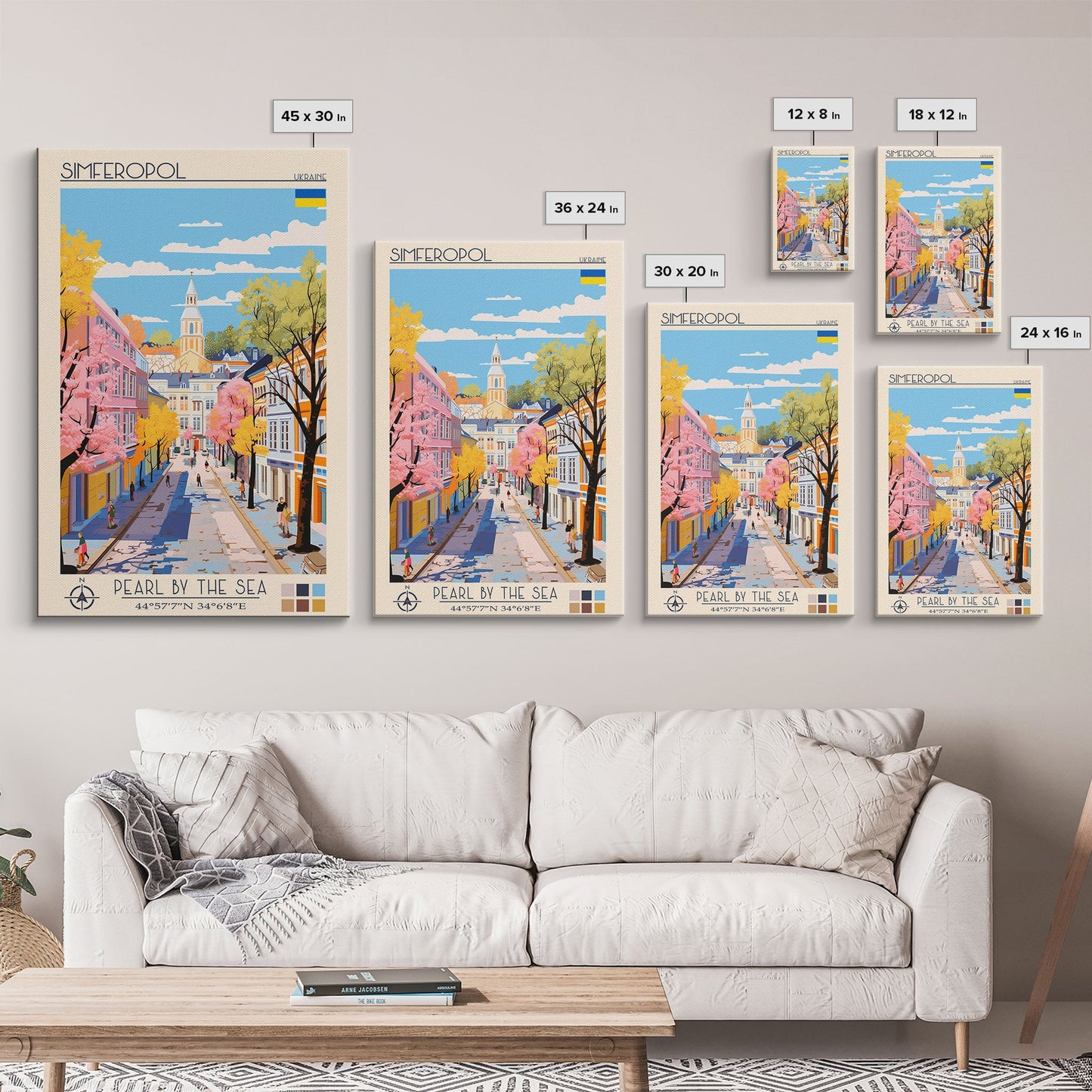 Simferopol Ukraine Travel Poster Framed Canvas Print, Midcentury Modern Art, Pop Art Wall Decor, Living Room Art, Vacation Gift