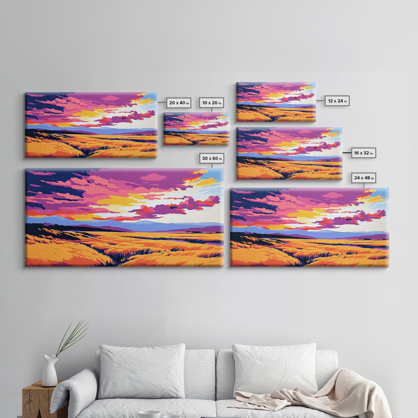 Golden Meadow, landscape painting, farmhouse art, moody art, above bed wall art, wabi sabi art, extra wide art, framed canvas print