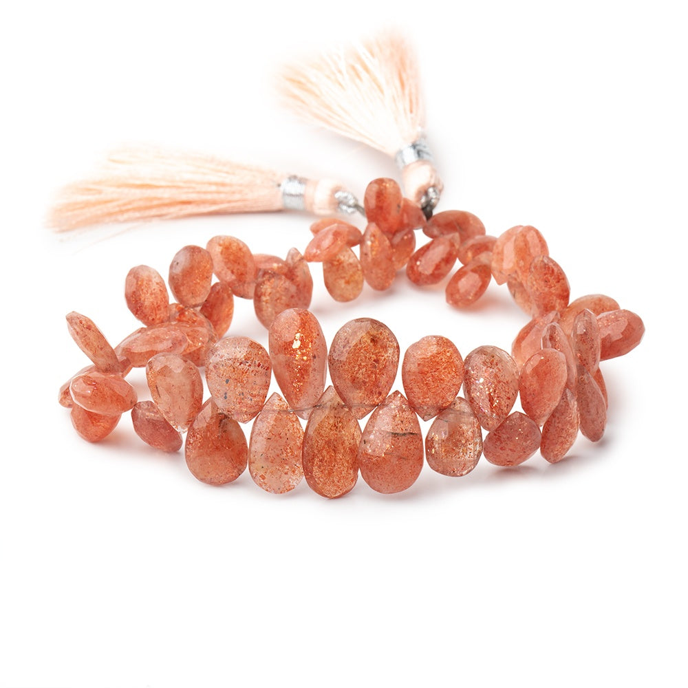 7x5-13x7mm Sunstone Faceted Pear Beads 8 inch 53 pieces