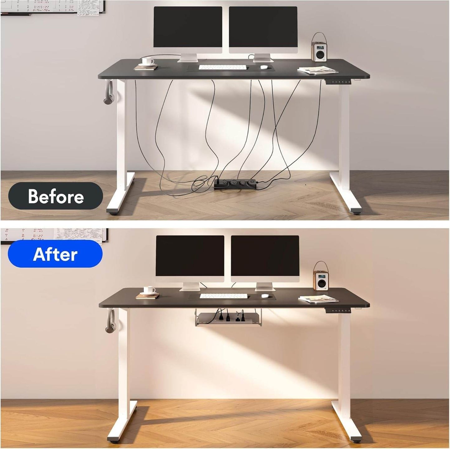 EN2 Height Adjustable Electric Standing Desk - 48"x30" with Clamp Power Strip & Cable Management (Gray Frame + Mahogany Top)