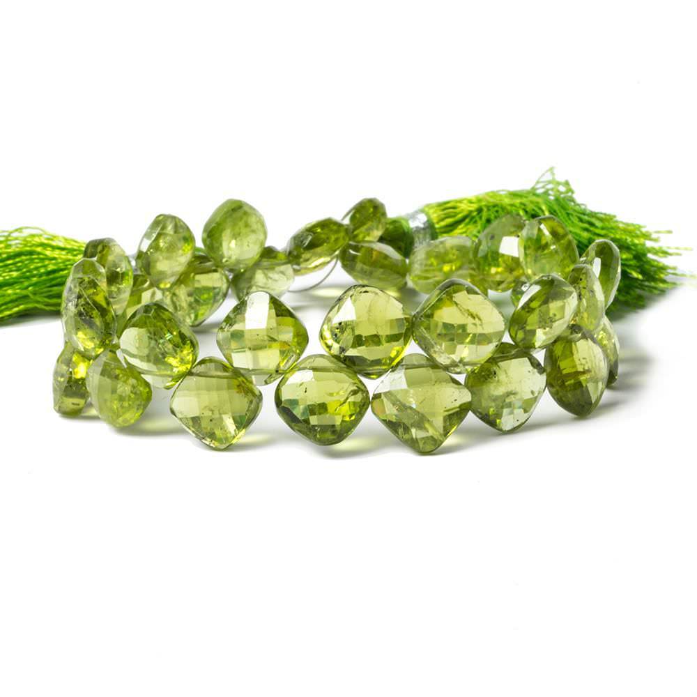 7.5-8.5mm Peridot Corner Drilled Pillows 7 inch 35 Beads A