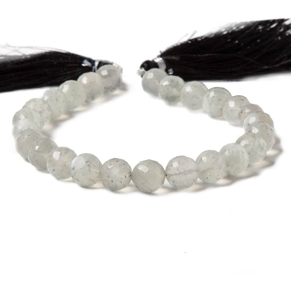 7.5-8mm Light Grey Moonstone faceted rounds 8 inch 25 Beads
