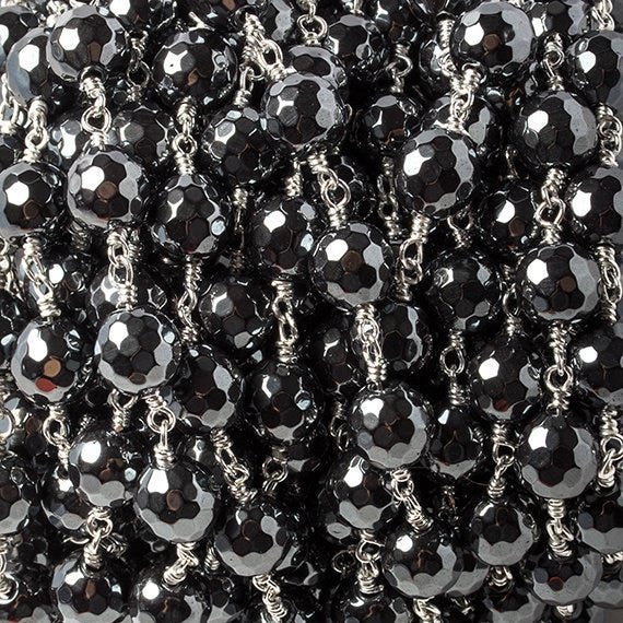7.5mm Hematite faceted round Silver chain 21 pieces