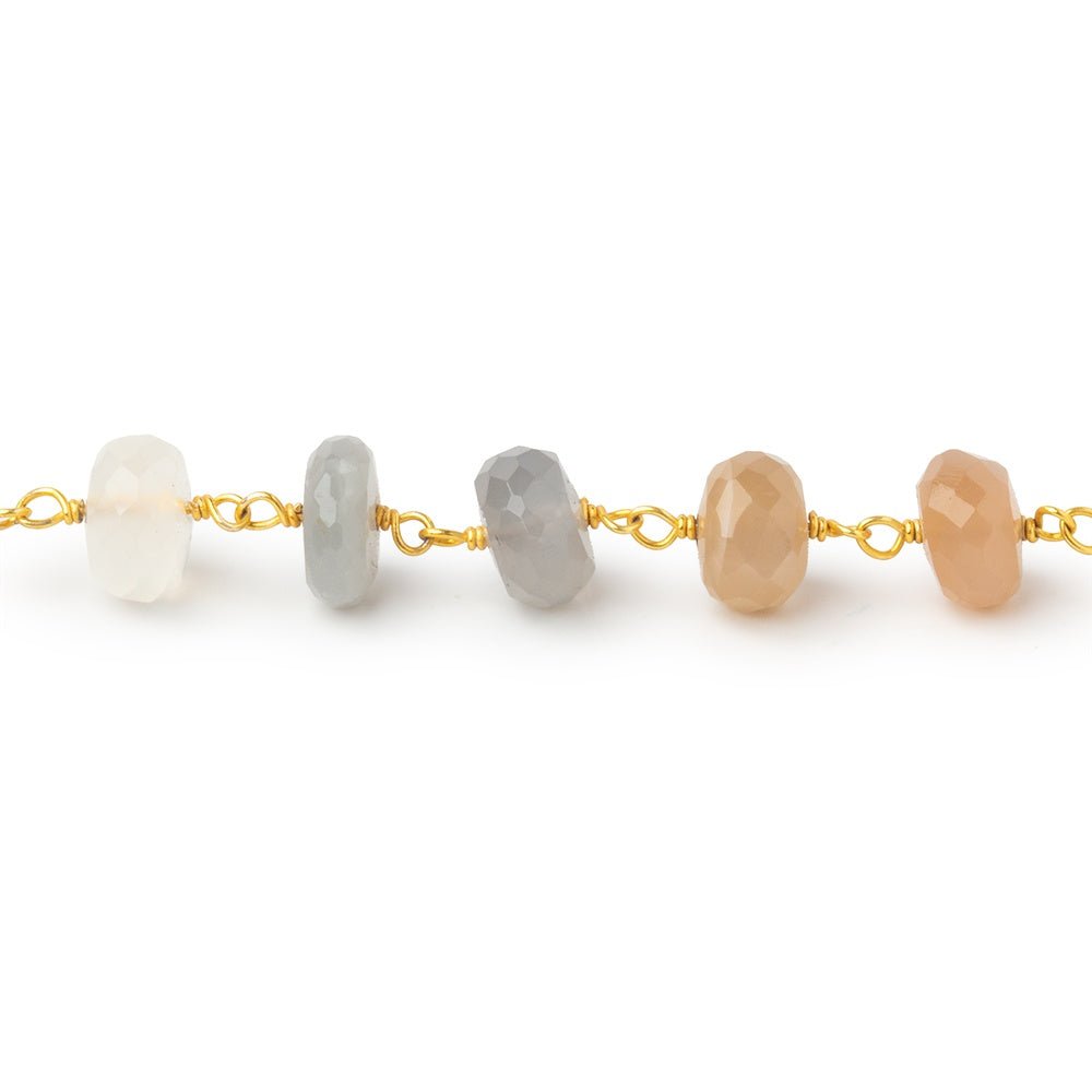7.5mm Multi Color Moonstone Faceted Rondelle Beads on Vermeil Chain
