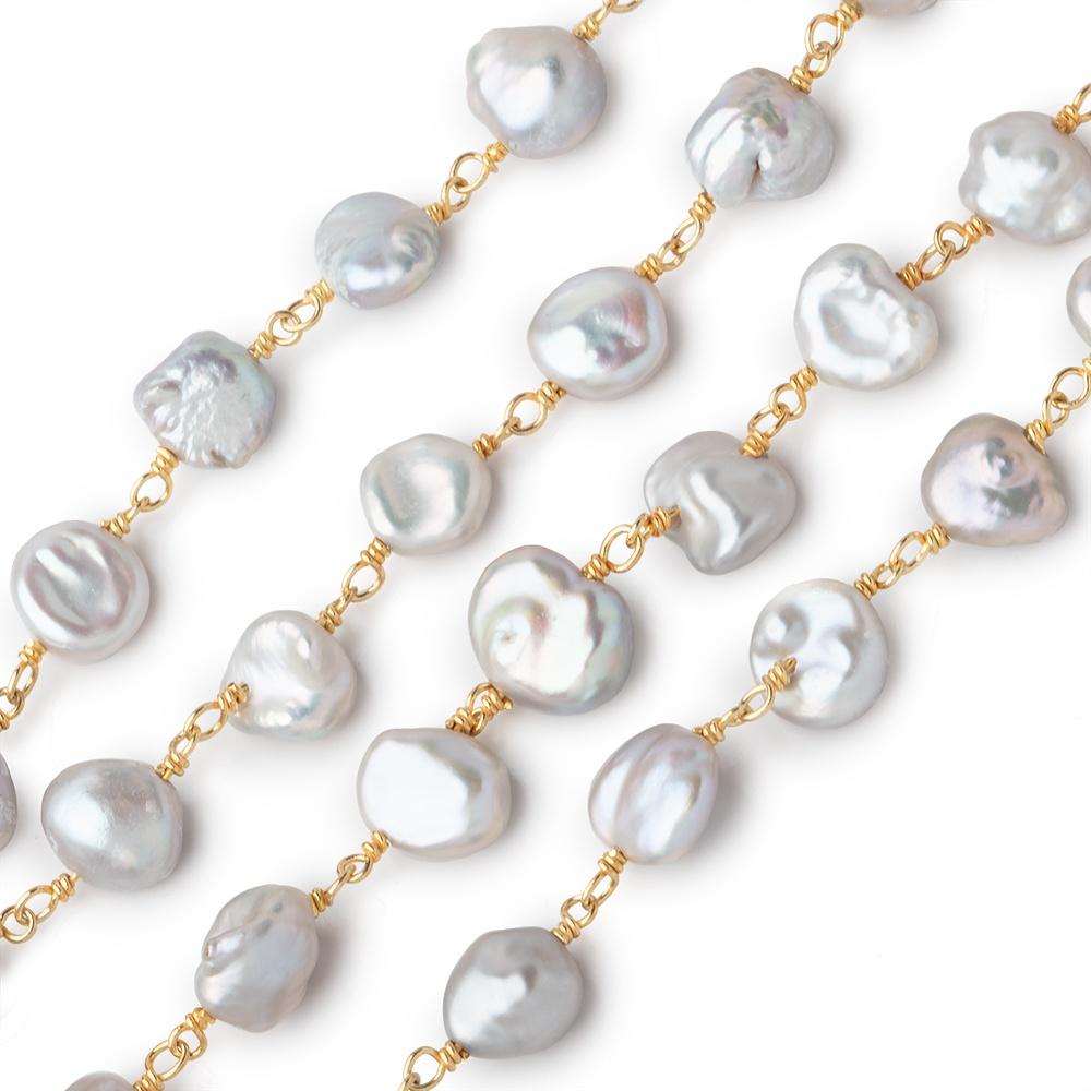 7.5x7-10x8mm Silver Keshi Pearls on Vermeil Chain - LOT of 4 Feet