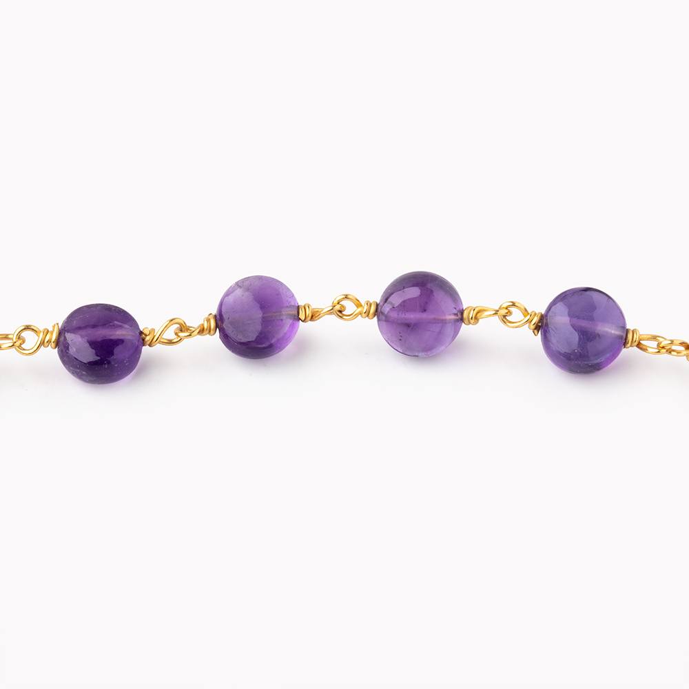 7mm Amethyst Plain Coin Beads on Vermeil Chain