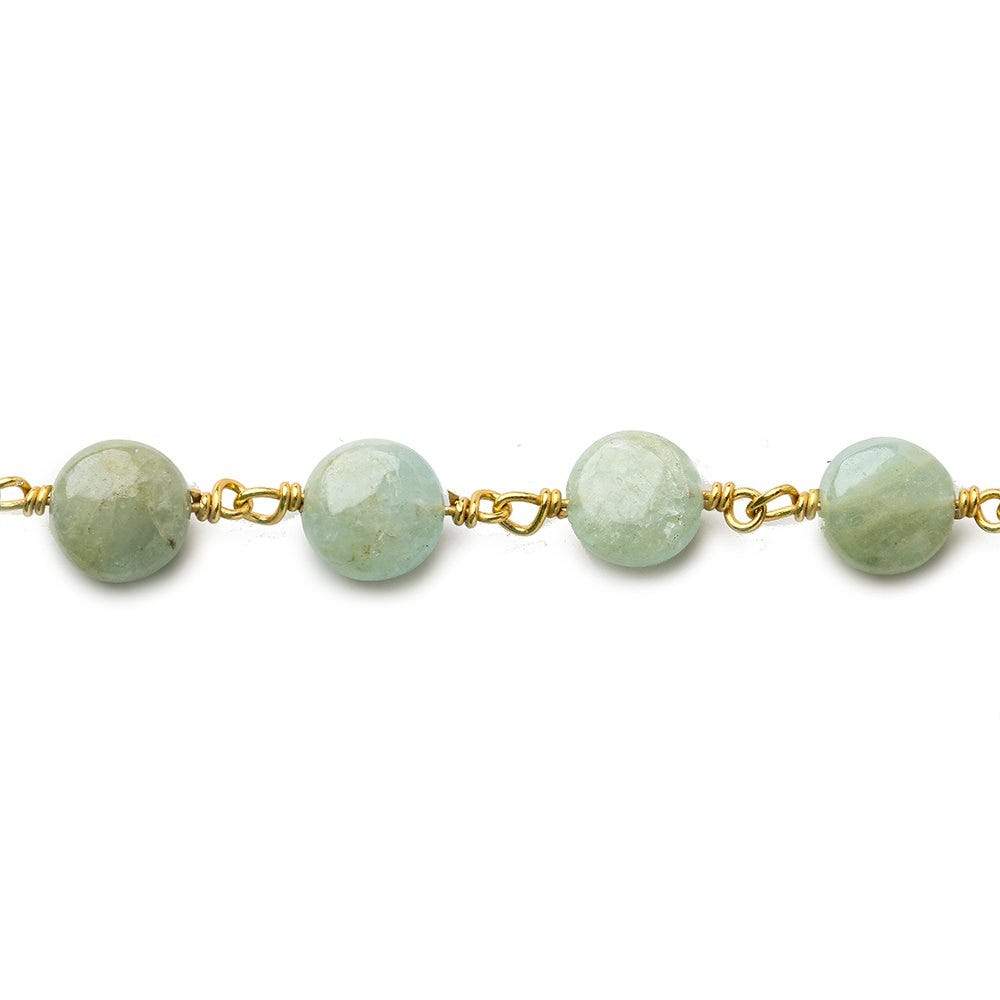 7mm Aquamarine plain coin Vermeil Chain by the foot