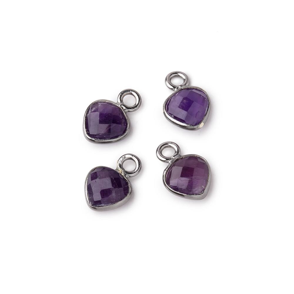 7mm Bezel Set Amethyst Faceted Heart Set of 4 Pendants