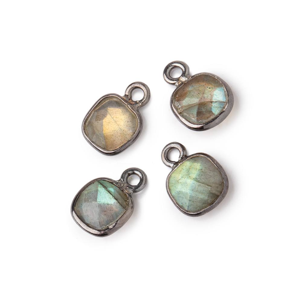 7mm Bezel Set Labradorite Faceted Cushion Set of 4 Pendants