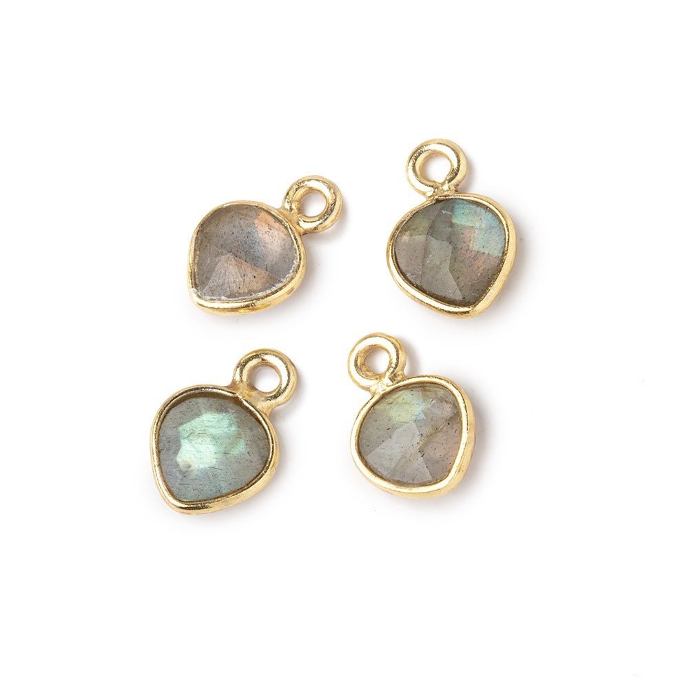 7mm Bezel Set Labradorite Faceted Heart Set of 4 Pendants