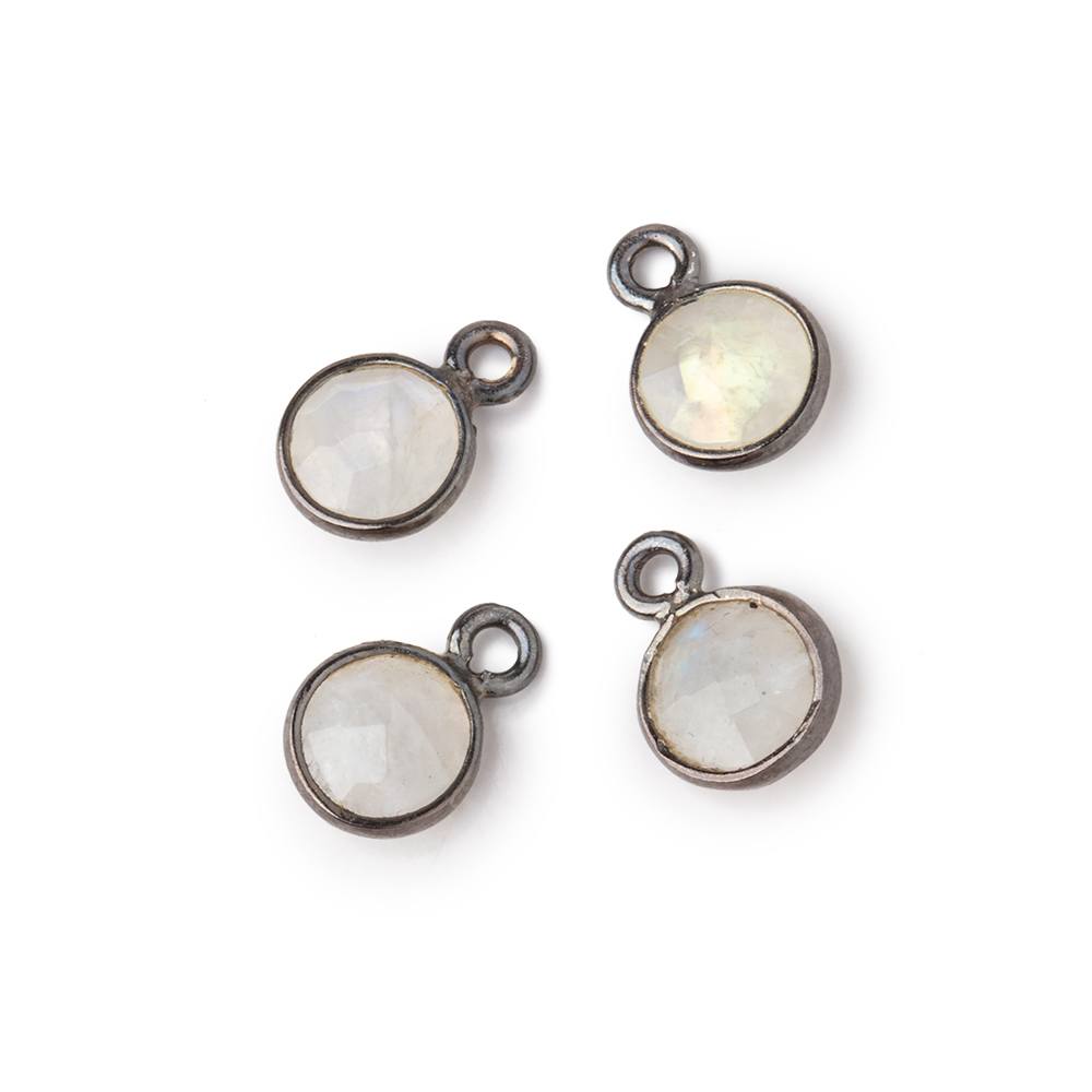 7mm Bezel Set Rainbow Moonstone Faceted Coin Set of 4 Pendants