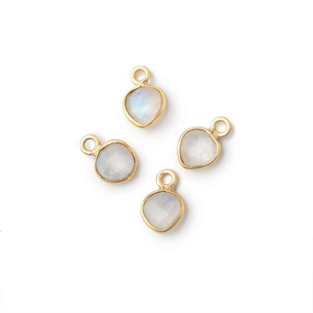 7mm Bezel Set Rainbow Moonstone Faceted Heart Set of 4 Pendants