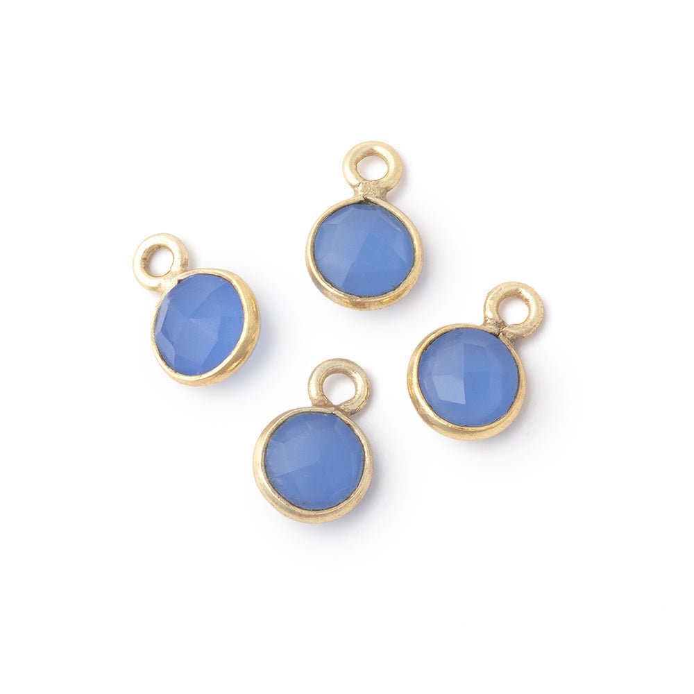 7mm Bezel Set Santorini Blue Chalcedony Faceted Coin Set of 4 Pendants