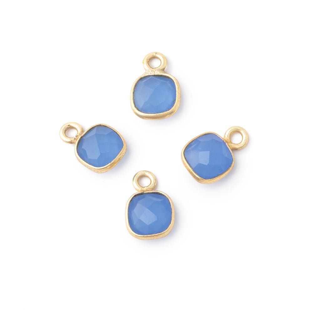 7mm Bezel Set Santorini Blue Chalcedony Faceted Cushion Set of 4 Pendants