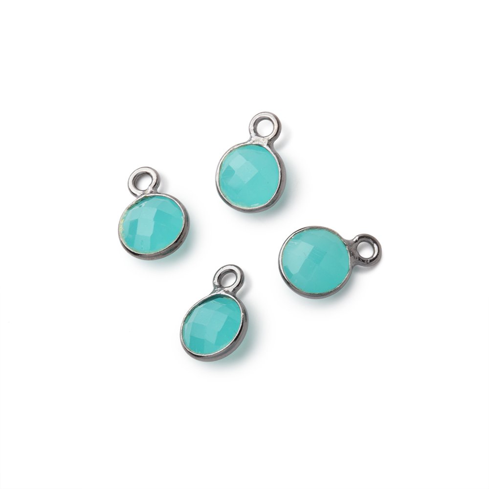 7mm Bezel Set Seafoam Blue Chalcedony Faceted Coin Set of 4 Pendants