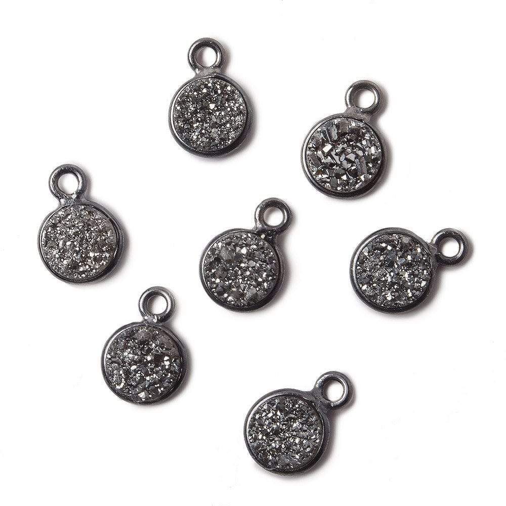 7mm Black Gold Bezel Metallic Platinum Drusy Coin Pendant 1 piece