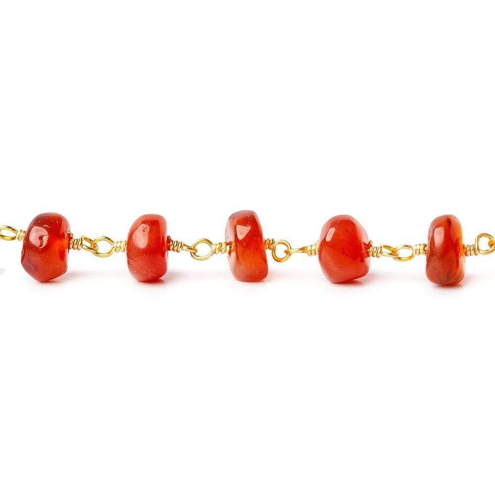 7mm Carnelian Agate plain rondelle Gold plated Chain by the foot