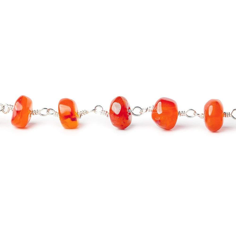 7mm Carnelian Agate plain rondelle Silver plated Chain by the foot