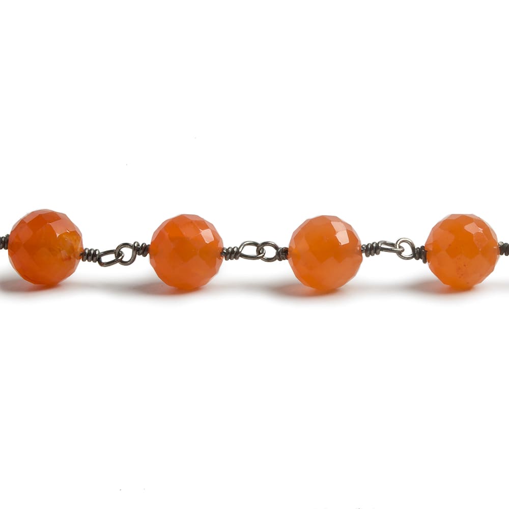 7mm Carnelian faceted round Black Gold .925 Silver Chain by the foot 24 pieces