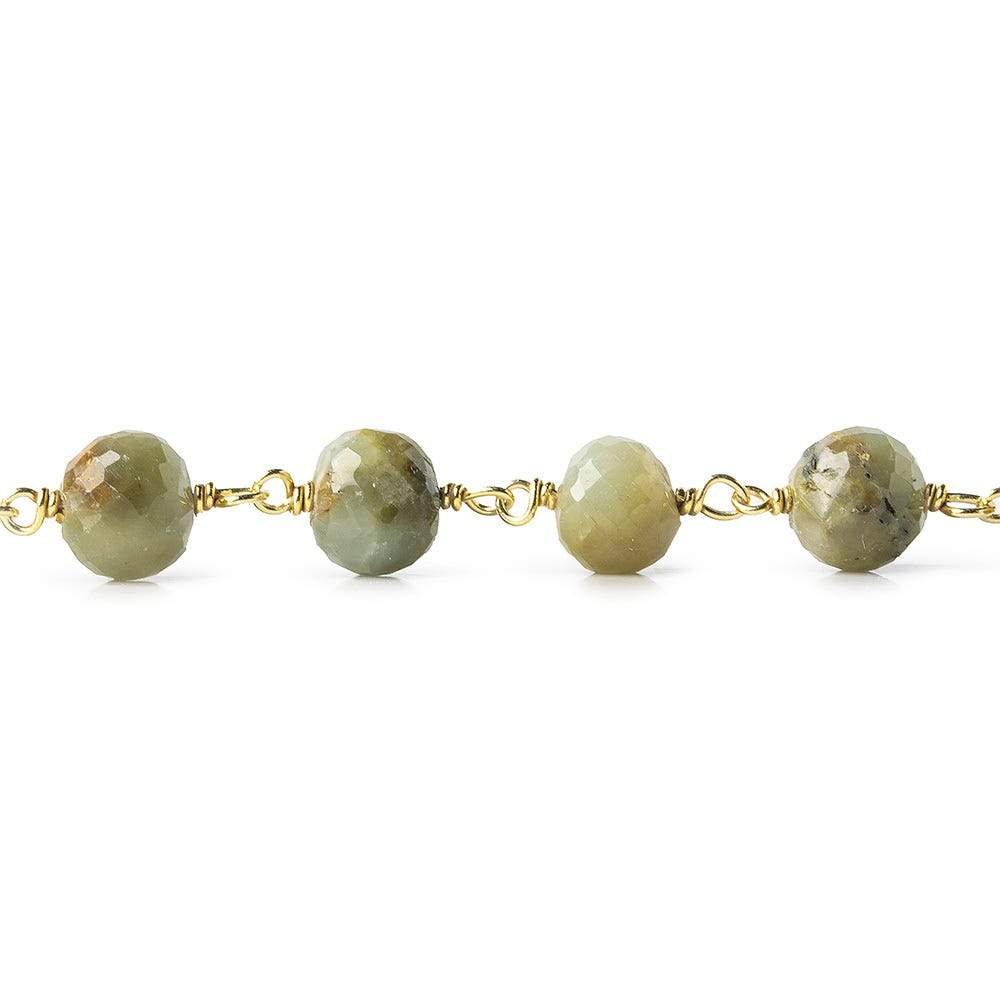 7mm Cat's Eye Green Quartz faceted round Vermeil Chain by the foot