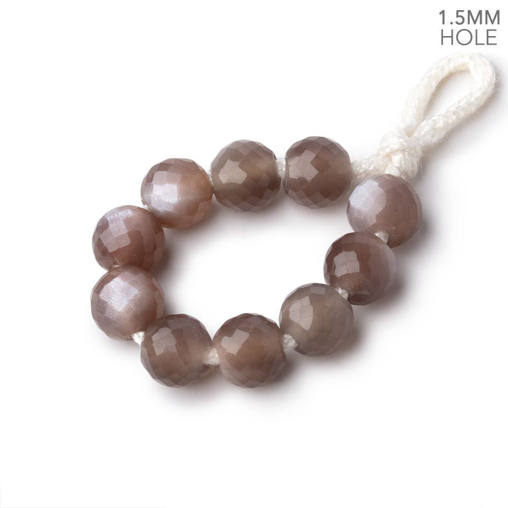 7mm Chocolate Moonstone 1.5mm Large Hole Faceted Rounds Set of 10