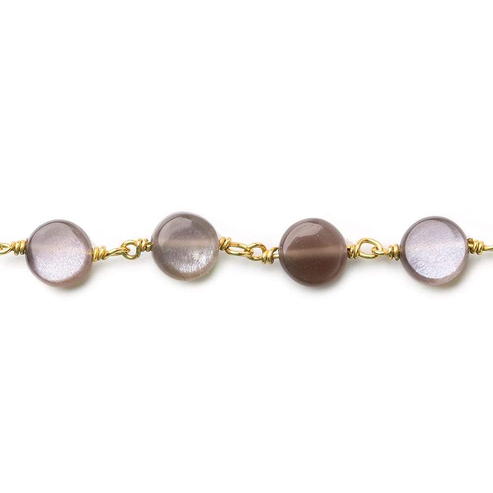 7mm Chocolate Moonstone plain coin Vermeil Chain by the foot