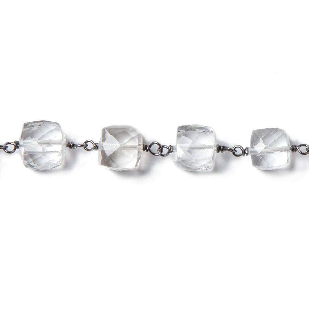 7mm Crystal Quartz faceted cube Oxidized Silver Chain by the foot 24 pcs