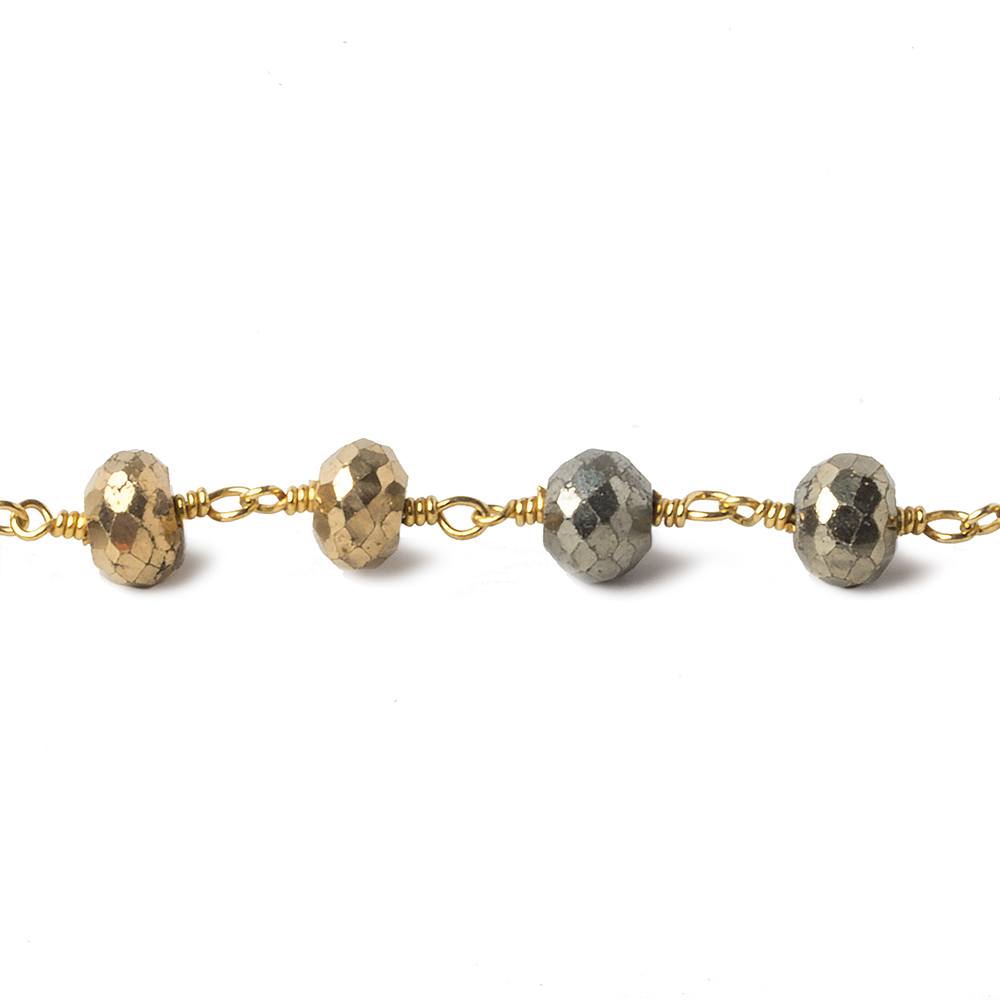 7mm Gold plated Pyrite & Pyrite faceted rondelle Gold plated Chain by the foot