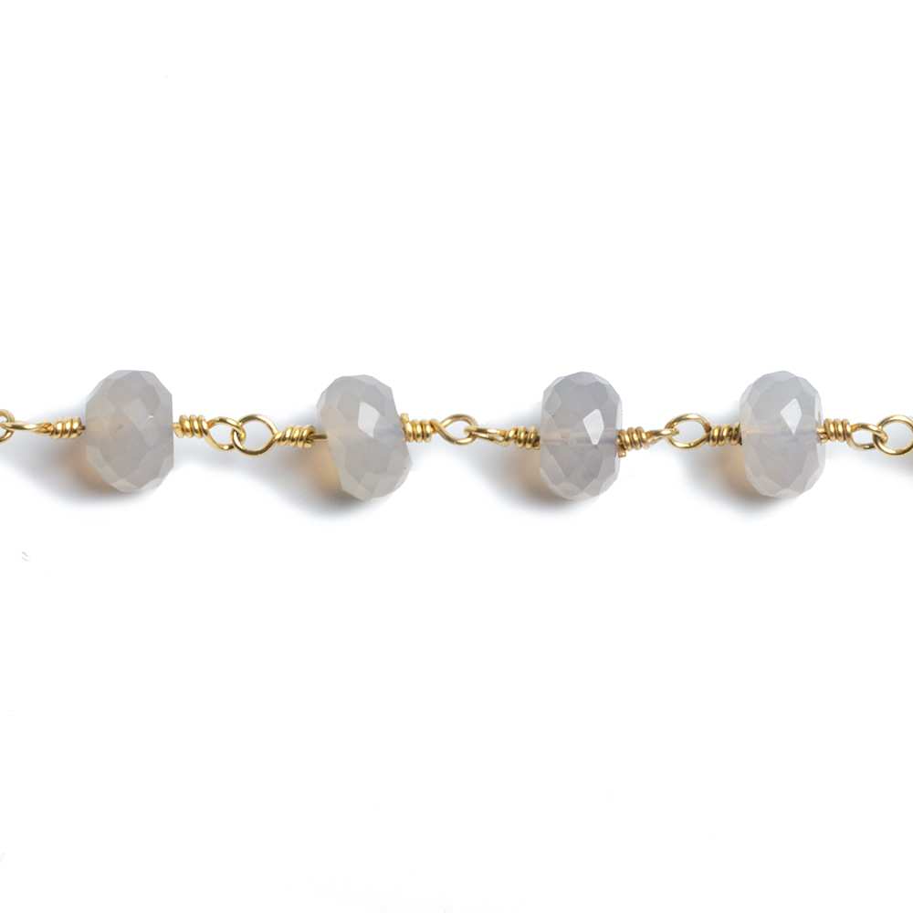 7mm Grey Chalcedony faceted rondelle Gold Chain by the foot 26 beads