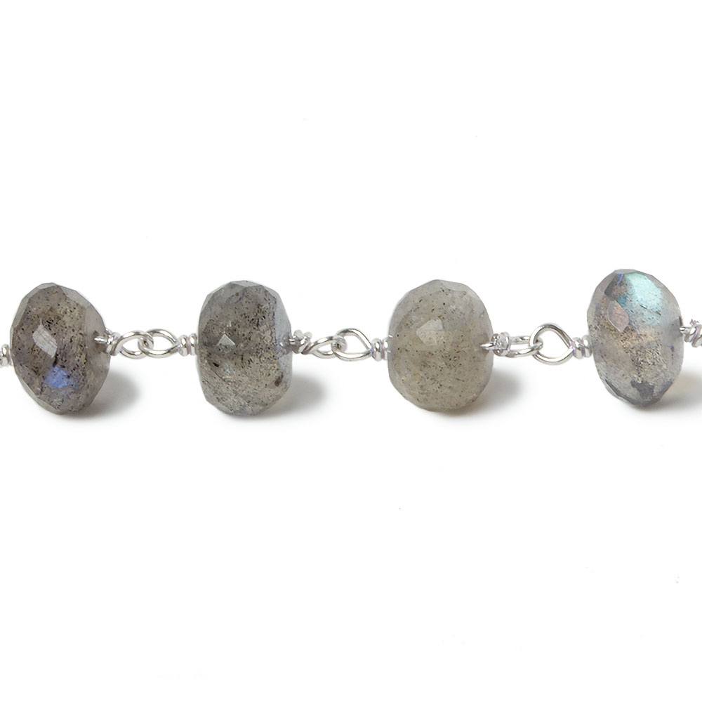 7mm Labradorite Beads Faceted Rondelle with Sterling Silver Chain