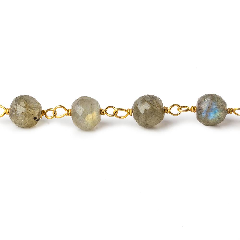 7mm Labradorite faceted round AAA Vermeil Chain by the foot 23 beads per