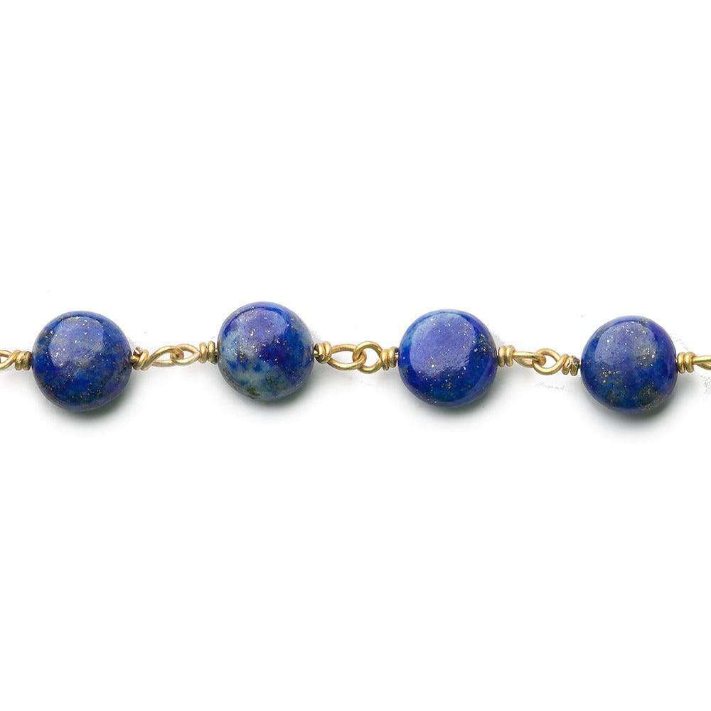 7mm Lapis Lazuli plain coin Vermeil Chain by the foot
