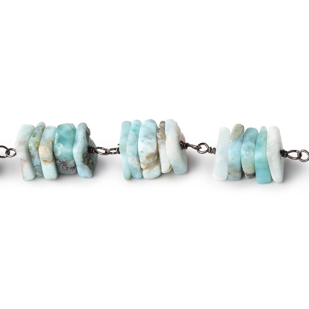 7mm Larimar Square Heishi Black Gold .925 Chain by the foot 95 pieces
