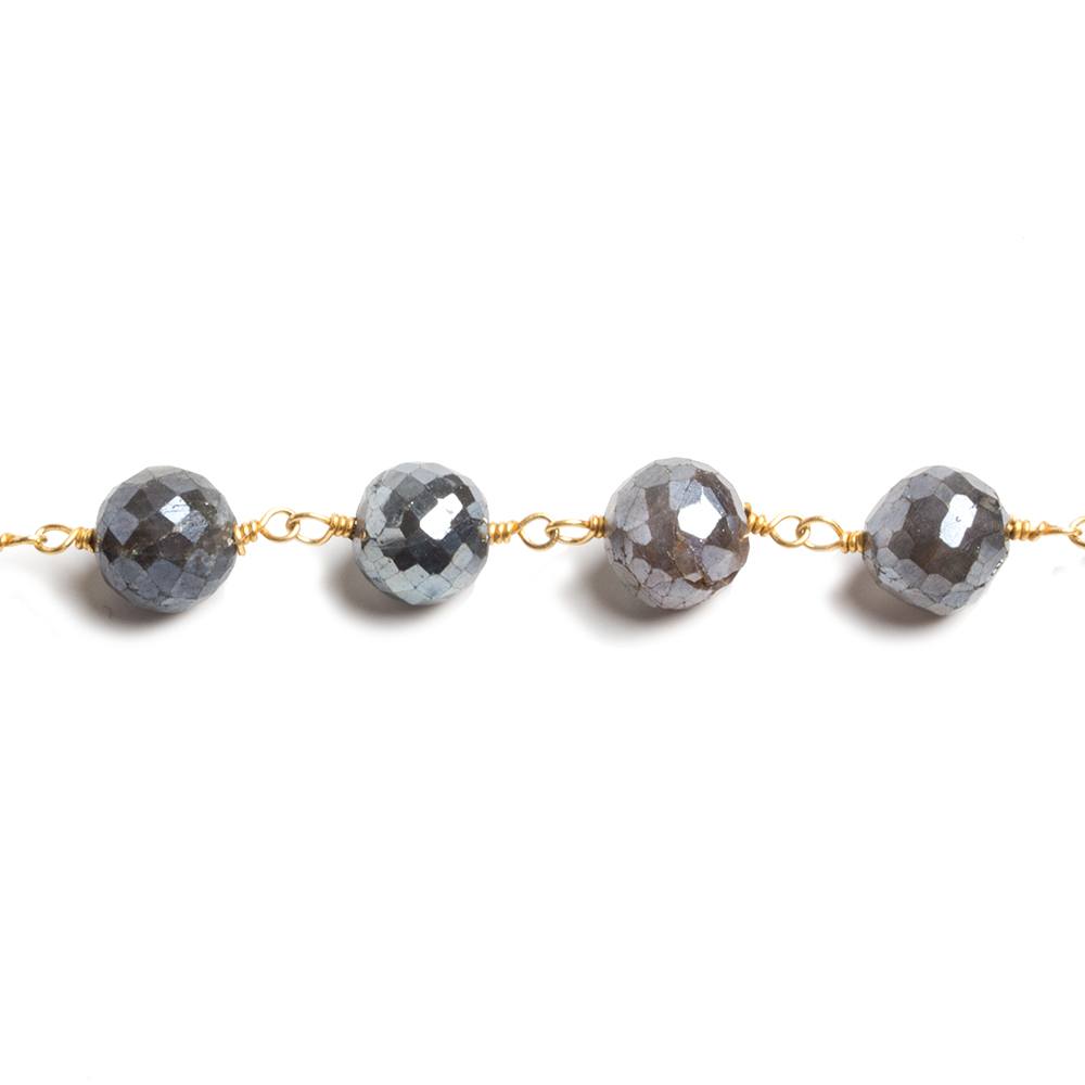 7mm Mystic Labradorite faceted round Gold Chain by the foot 24 beads