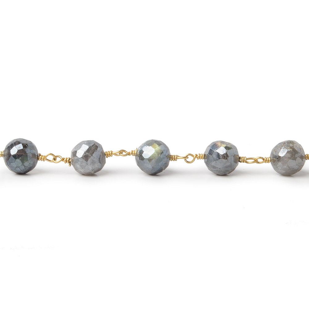 7mm Mystic Labradorite faceted round Gold plated Chain by the foot 22 pcs