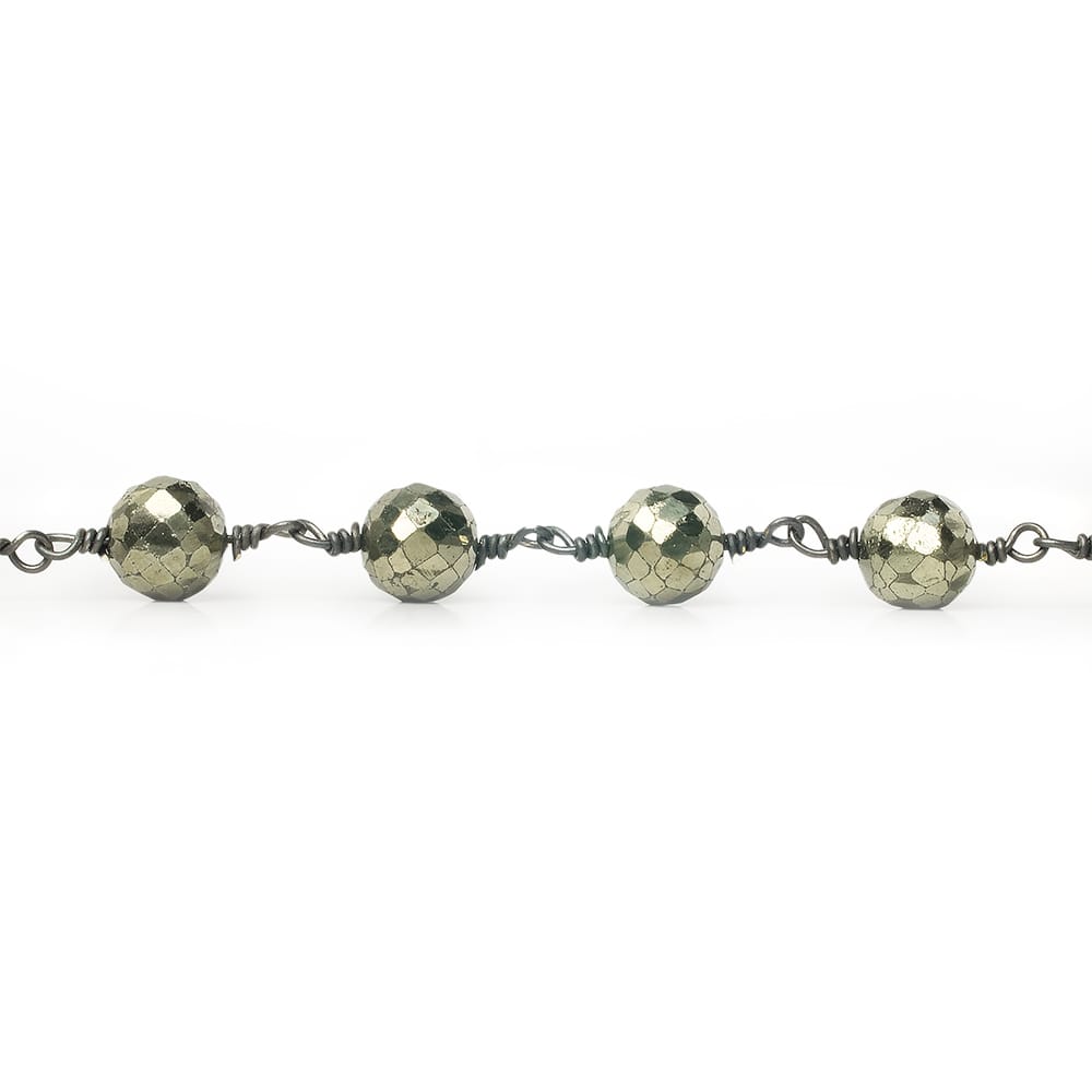 7mm Pyrite faceted round Black Gold Chain sold by the foot 21 pieces