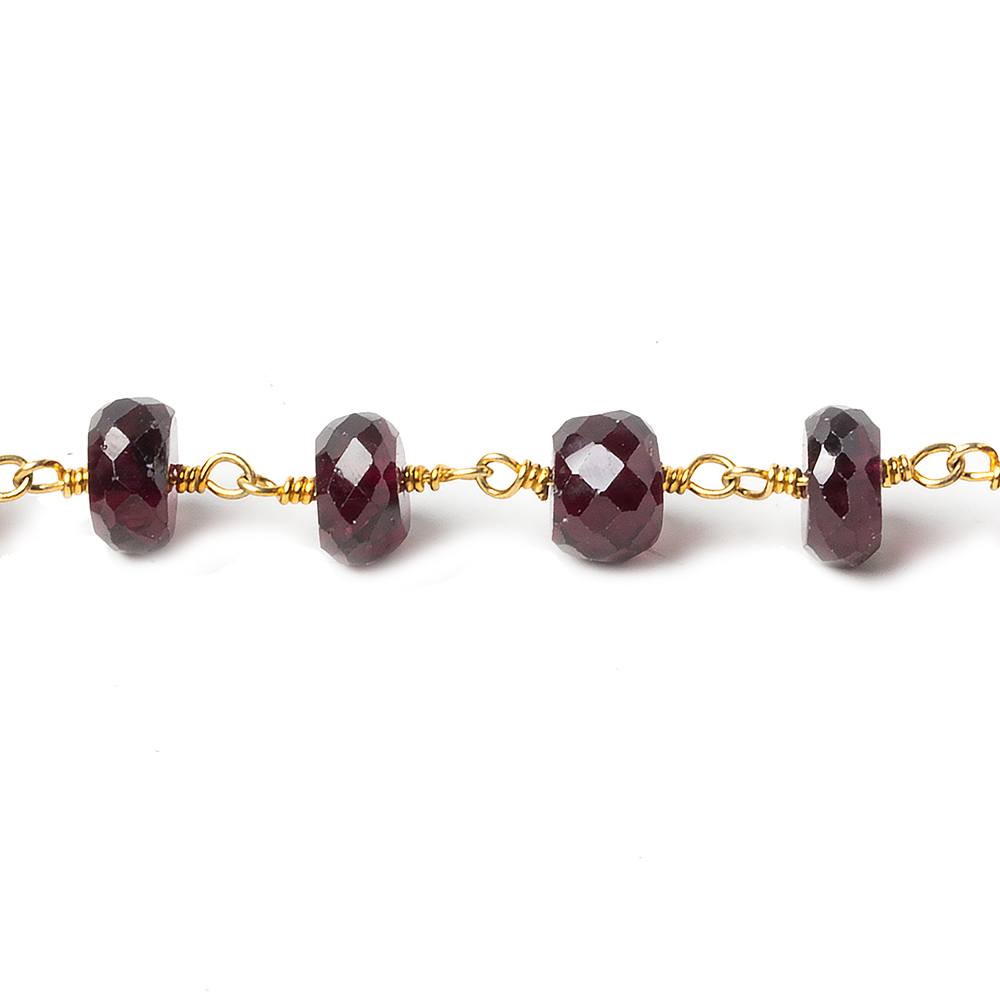 7mm Rhodolite Garnet faceted rondelle Vermeil Chain by the foot 30 beads