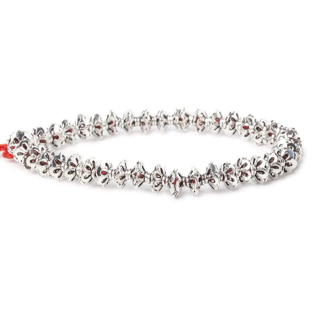 4x7mm Sterling Silver Plated Copper Bead Cap Flower Cut Petals 8 inch 64 pieces